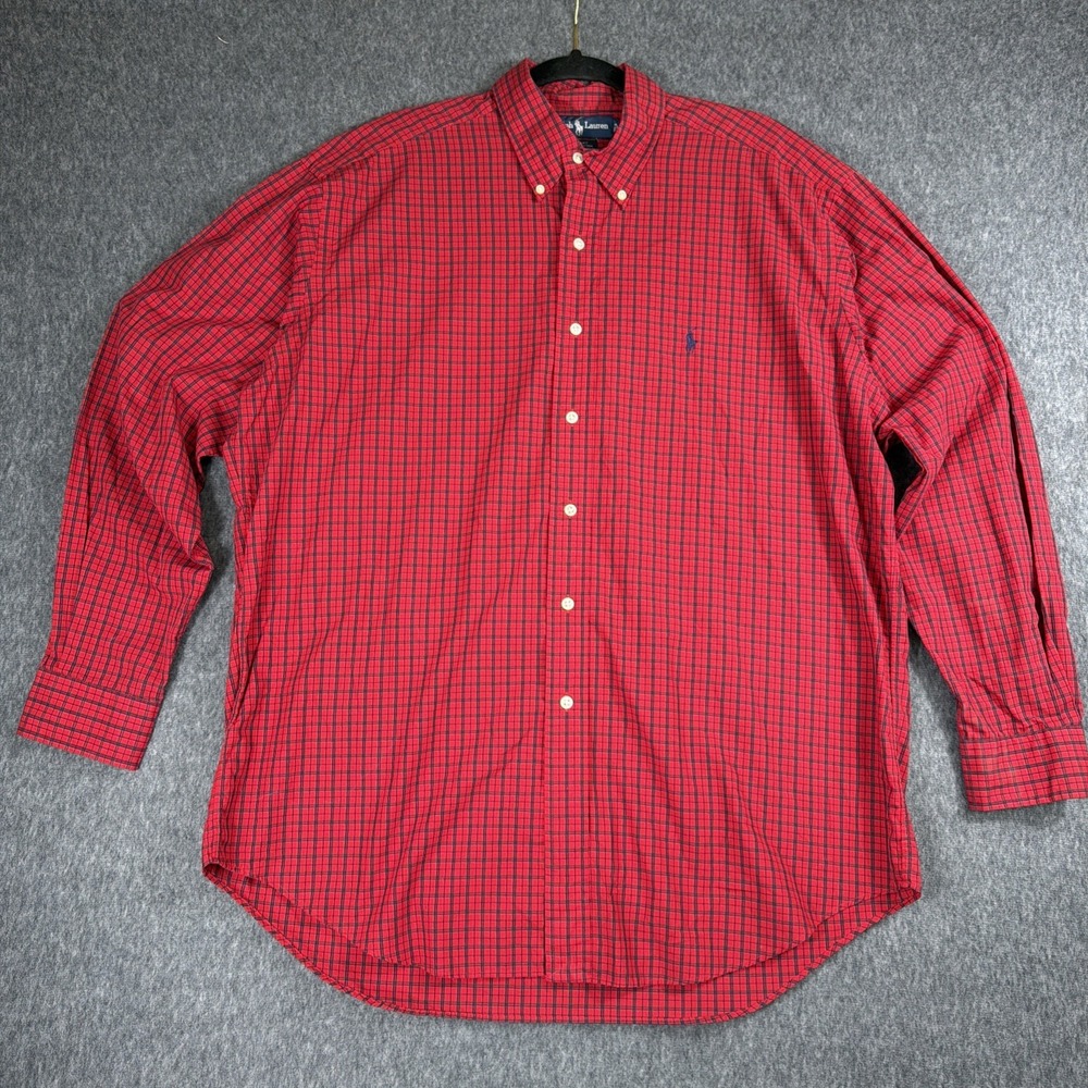 Ralph Lauren Polo Blake Shirt Men's L Button Down Long Sleeve Red Check